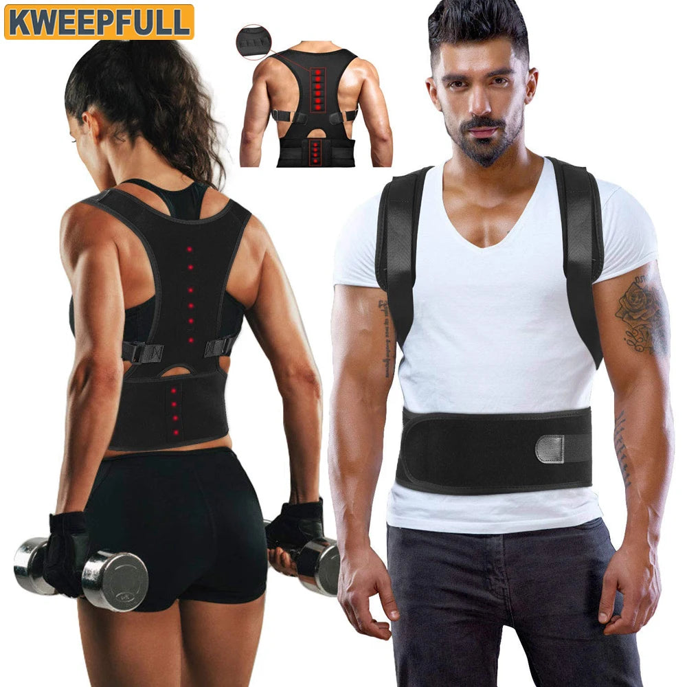 Magnetic Therapy Posture Support Back Brace -Adjustable Posture Corrector Brace Shoulder Back Support Belt- Relieves Neck, Back